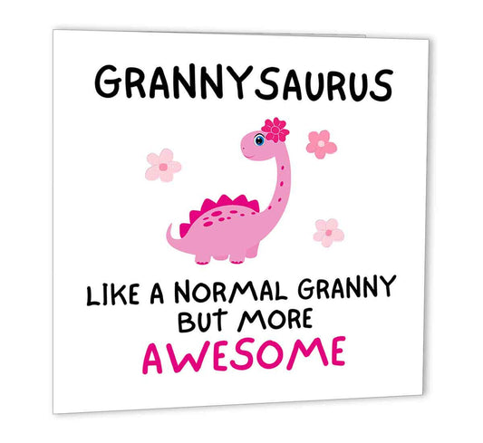 Grannysaurus Cute Birthday Card for Grandma Granny Nanny Dinosaur 147 x 147mm - Purple Fox Gifts
