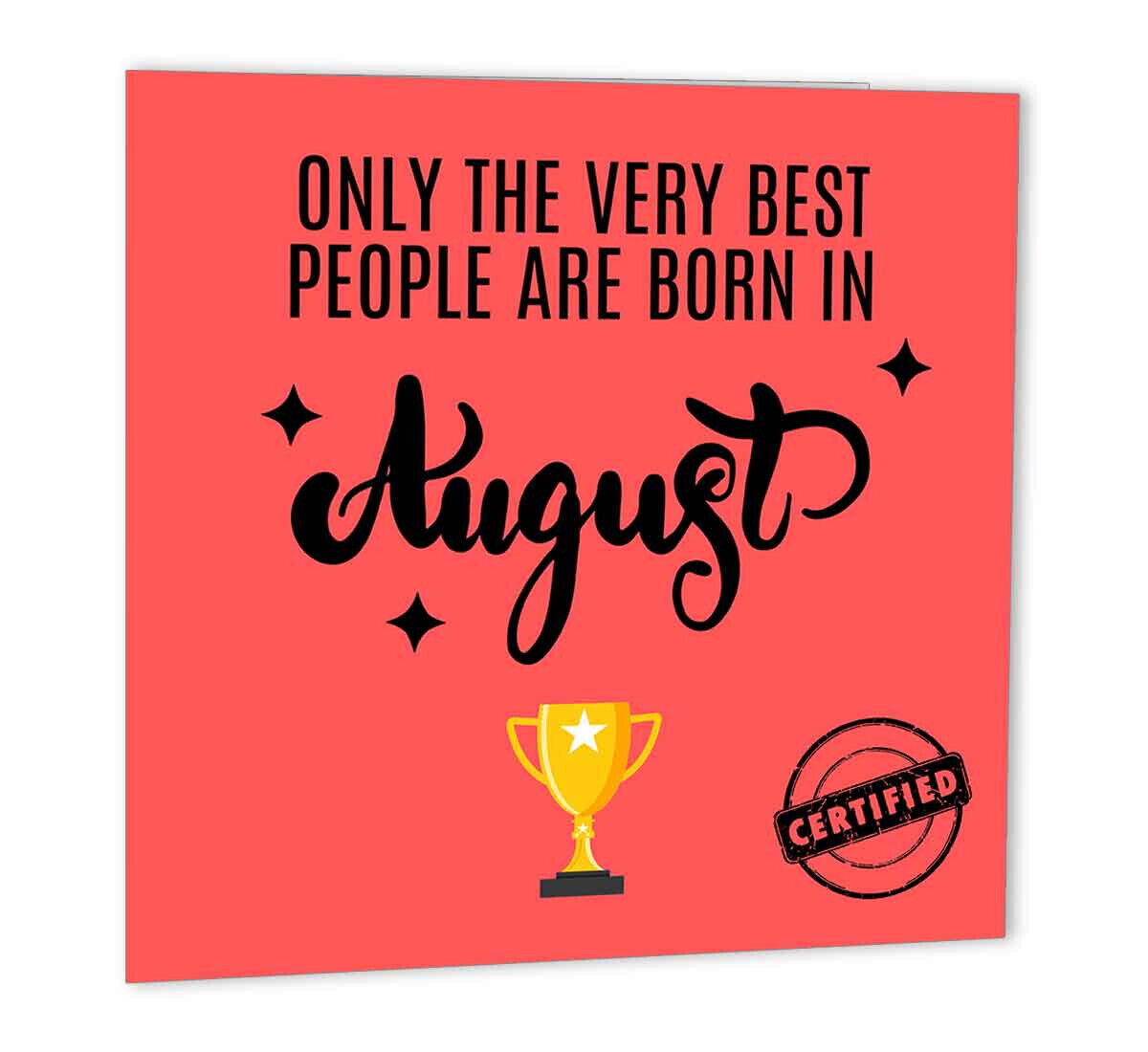 August Birthday Card for Men Womens Ladies 147 x 147mm - Purple Fox Gifts