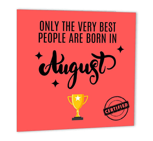 August Birthday Card for Men Womens Ladies 147 x 147mm - Purple Fox Gifts
