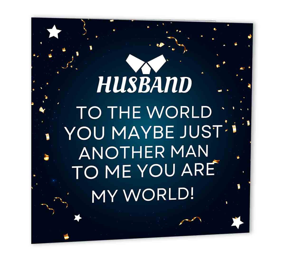 Husband You are my World Anniversary Card for Husband Birthday 147 x 147mm - Purple Fox Gifts