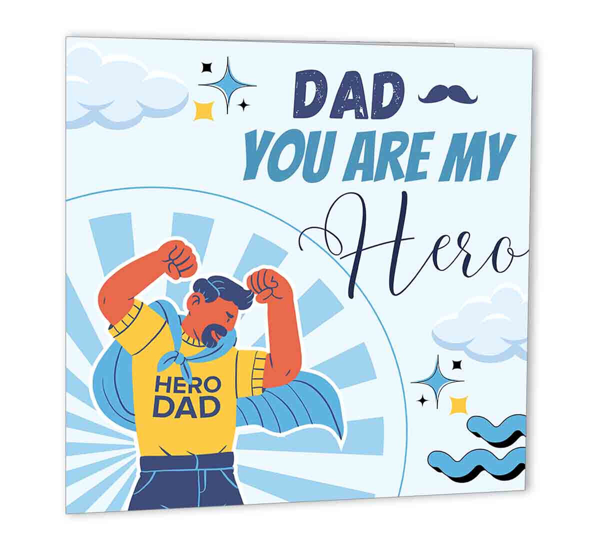 Dad You are my Hero Birthday Card for Dad Fathers day Daddy papa 147 x 147mm - Purple Fox Gifts