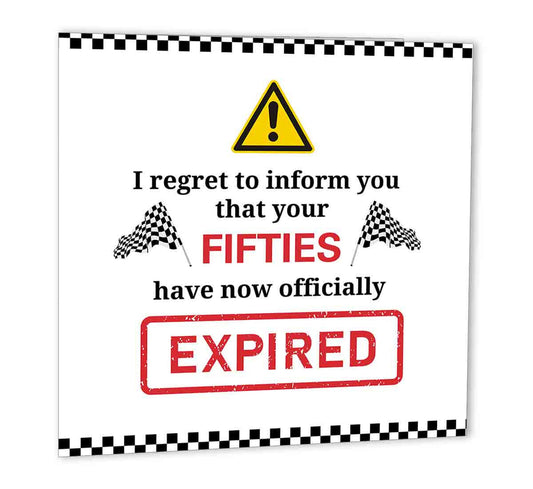 60th Birthday Card Funny 147 x 147mm fifties have expired birthday card for dad - Purple Fox Gifts