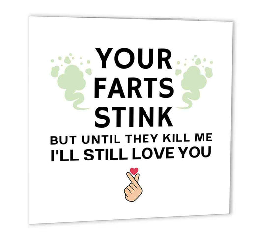 Funny Rude Birthday Card - Your Farts Stink - Rude Birthday Card for Him Her - Purple Fox Gifts