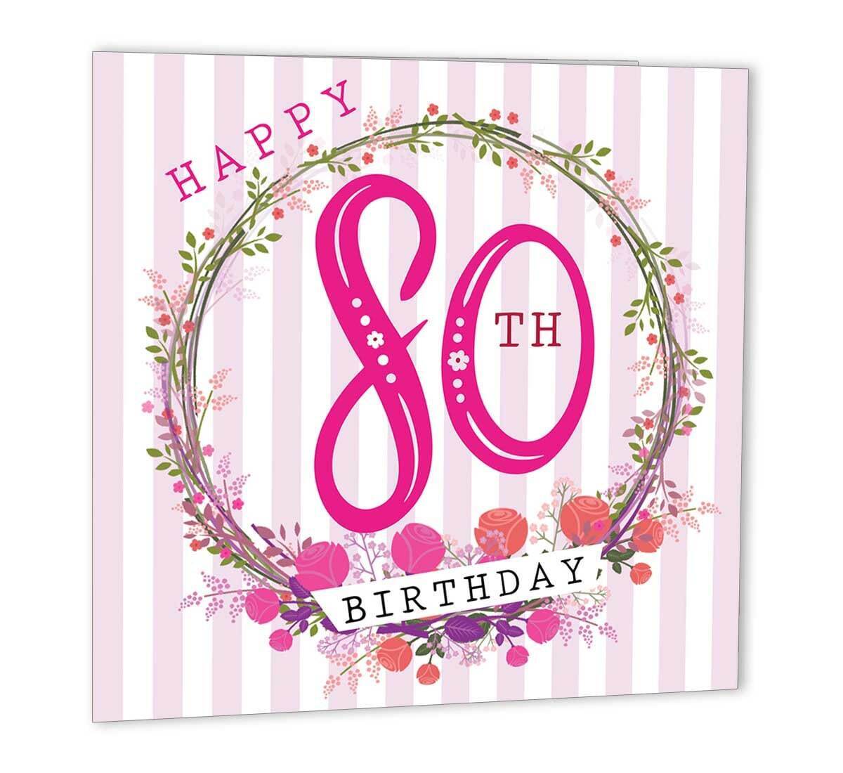 80th Birthday Card 147 x 147mm happy 80th Birthday - Purple Fox Gifts