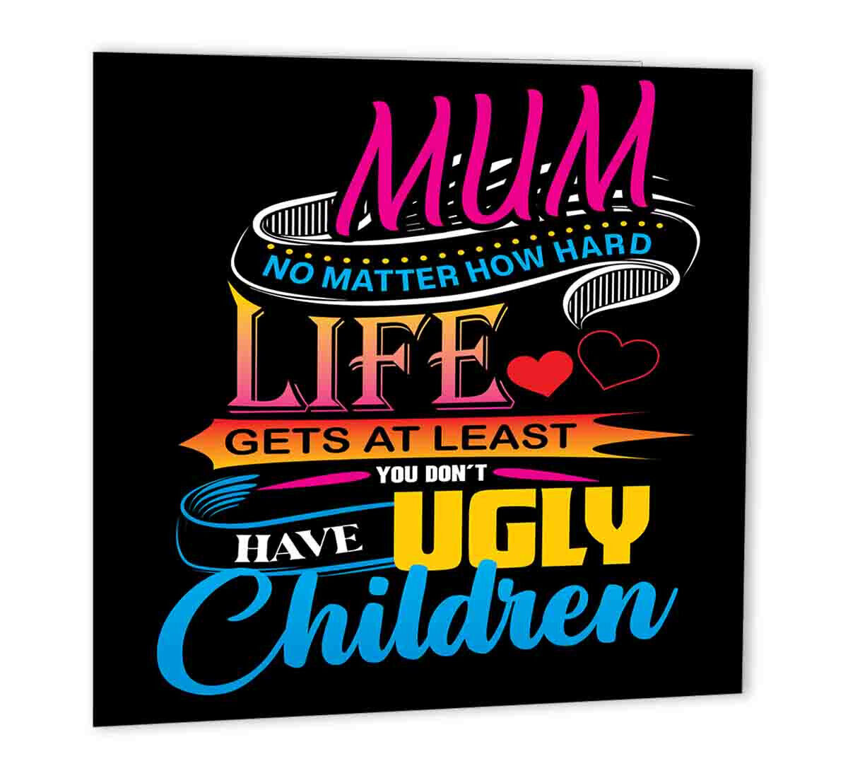 Funny Birthday Cards for Mum - Mum Ugly Children - Joke Happy Birthday Card - Purple Fox Gifts