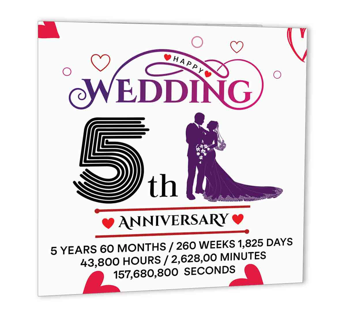 5th Wedding Anniversary Card 147 x 147mm Happy 5th Wedding Card - Purple Fox Gifts