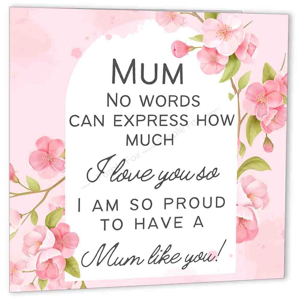 Cards for Mum thank you Birthday Card Proud to have you as a Mum 148 x 148mm - Purple Fox Gifts