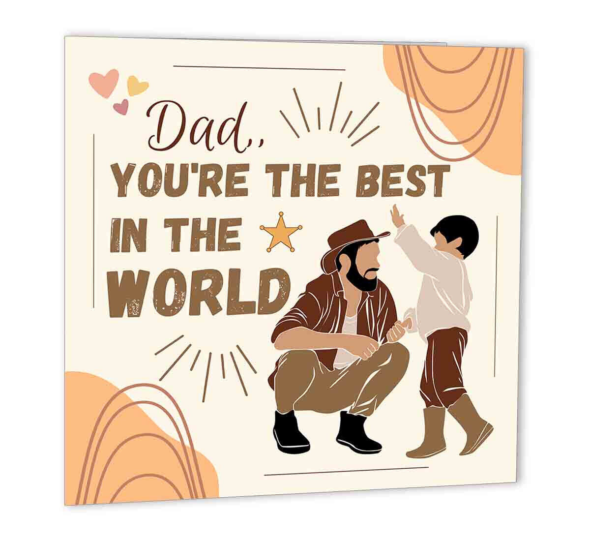 Dad Birthday Card - Best Dad in the World - Card for Daddys Birthday 147 x 147mm - Purple Fox Gifts