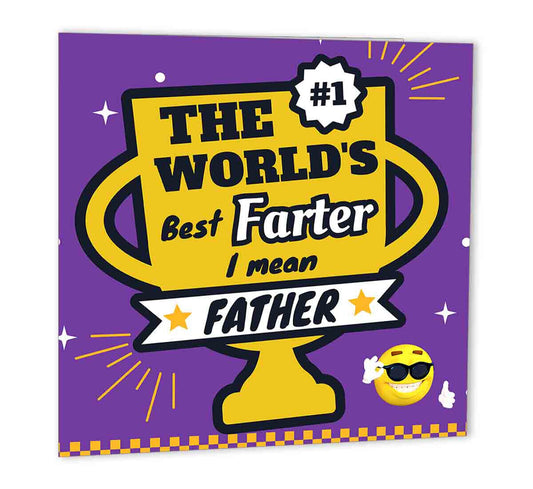 Funny Birthday Card For Dad Worlds Best Farter Fathers Day Card 147 x 147mm - Purple Fox Gifts