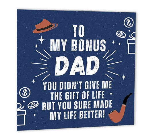 Step Dad Birthday Card - Best Bonus Dad Ever - Happy Birthday Step Dad Card - Purple Fox Gifts
