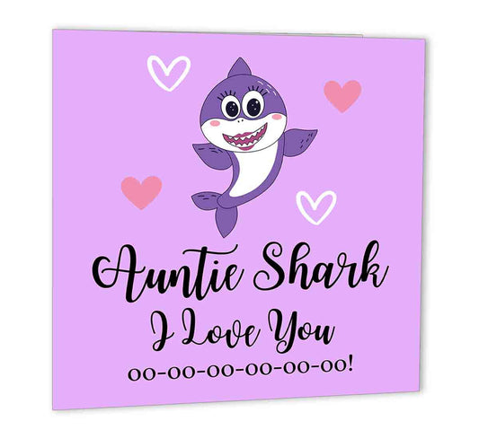 Aunty Birthday Card Aunty Shark I love you Cute Card for Aunt 147 x 147mm - Purple Fox Gifts