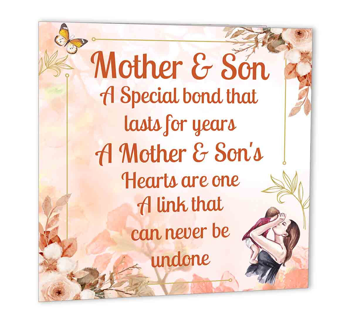 Mother & Son Special Bond Birthday Card for Son Mum Mother Mom 147 x 147mm - Purple Fox Gifts