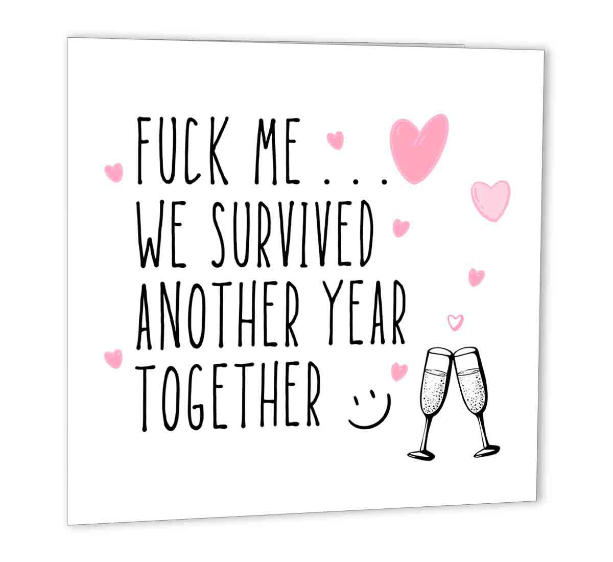 Funny Anniversary Card F**k Me We Survived Another Year boyfriend girlfriend - Purple Fox Gifts