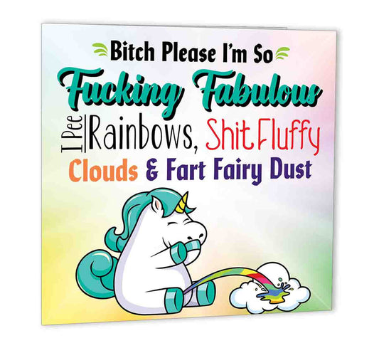 Rude Unicorn Bi*ch Please Fabulous Birthday Card for Friend 147x147mm - Purple Fox Gifts