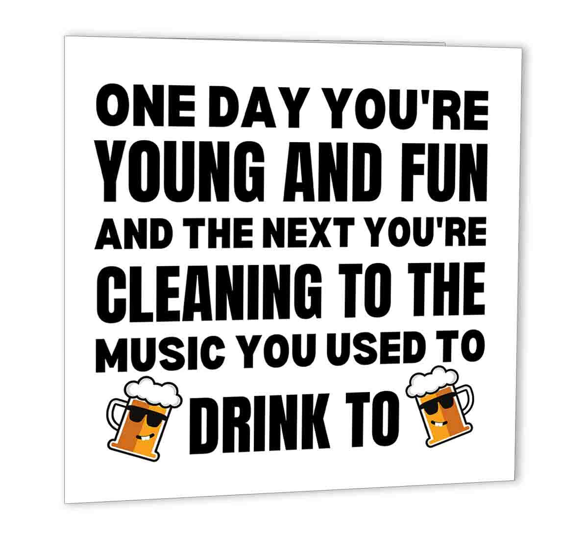 Funny Birthday Cards for Men Women - Music You Used To Drink To - cleaning house - Purple Fox Gifts