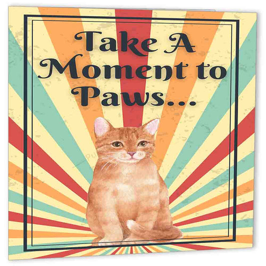 Funny Cat Greetin Card Take a Moment to PAWS Kitty Birthday Card 150x150m - Purple Fox Gifts