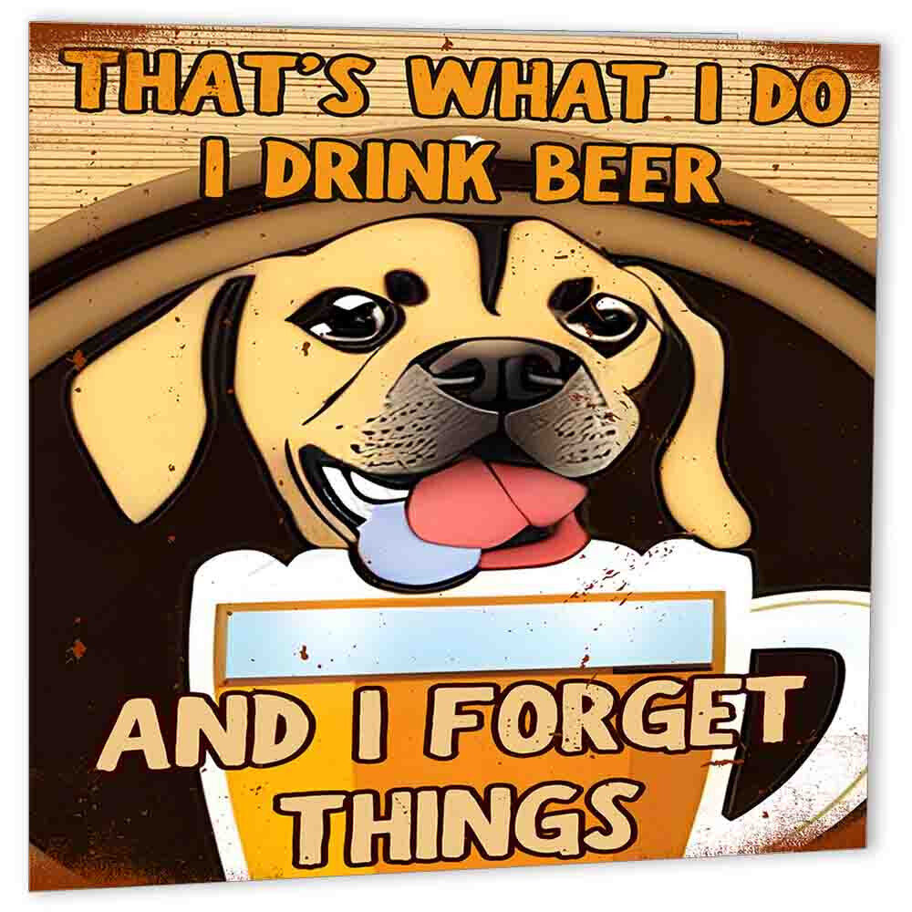 Funny Dog Drink Beer and Forget Things Birthday Card for Him Her Boyfriend - Purple Fox Gifts