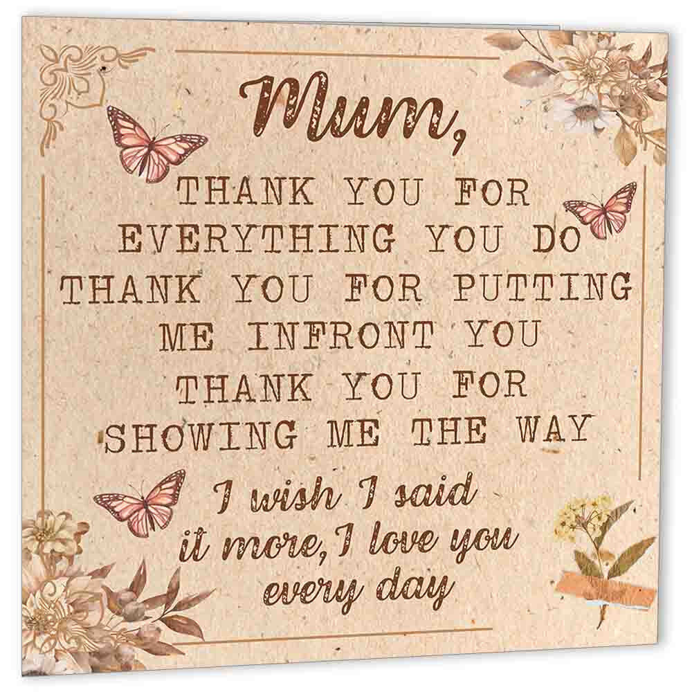 Mum Thankyou Card for Mum Thank You For Everything From Son Daughter 148 x 148mm - Purple Fox Gifts