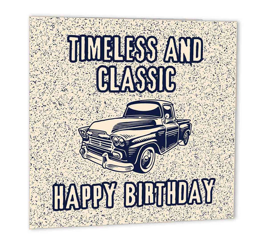 Birthday Card for Dad Grandad Timeless Classic Retro Vintage Car 147 x 147mm - Purple Fox Gifts