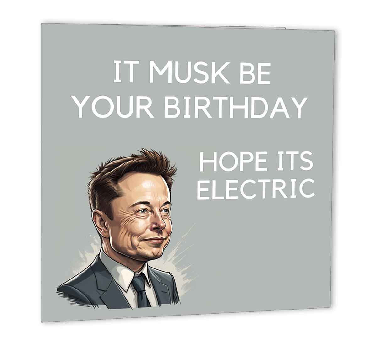 Funny Elon Musk Birthday Cards for Men Women - Electric - Joke Banter - Purple Fox Gifts