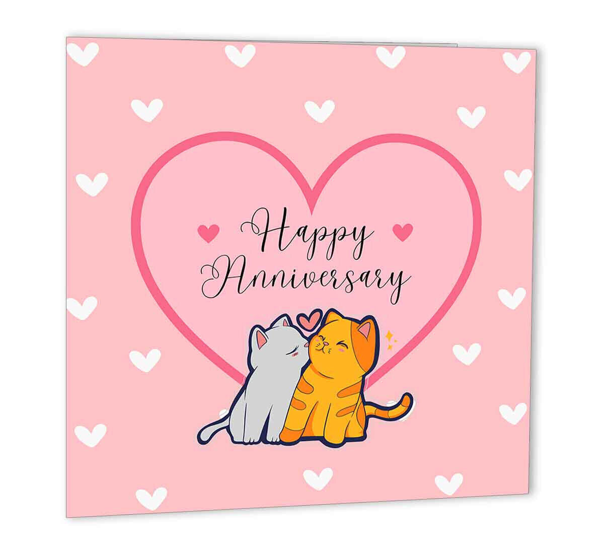 Happy Anniversary Card 147 x 147mm Anniversary Card for cute cat kittens - Purple Fox Gifts