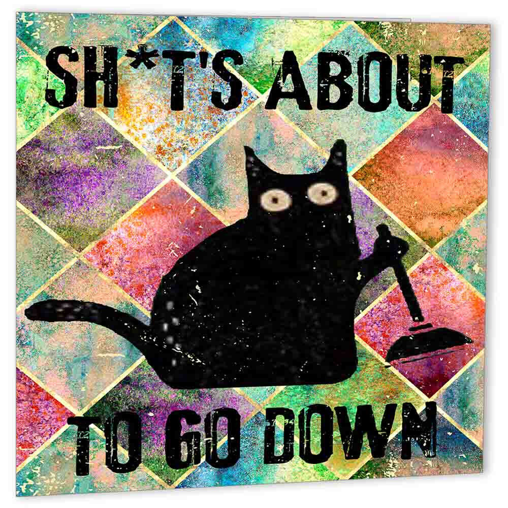 Funny Rude Cat Birthday Card Sh*ts About to go Down naughty cat Greeting Card - Purple Fox Gifts