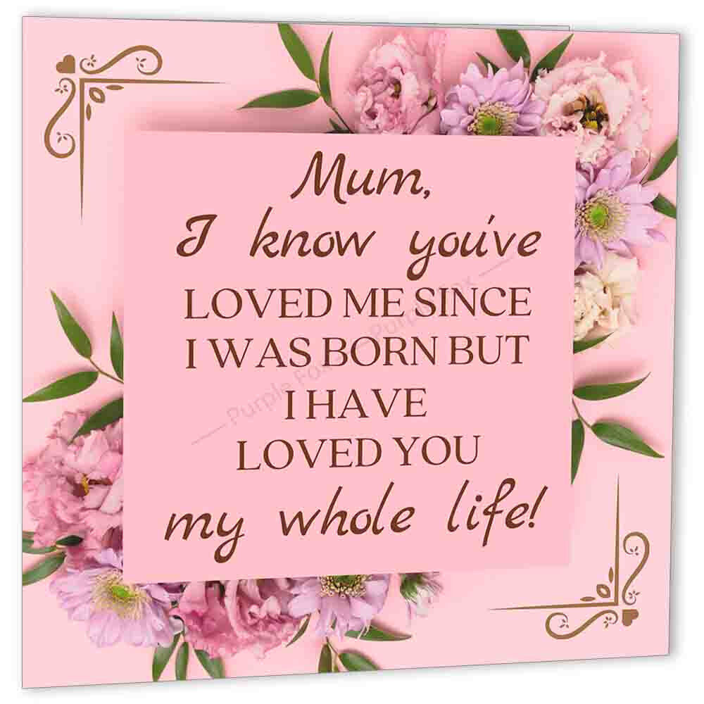 Mum Thankyou Card for Mum Thank You Love you From Son Daughter 148 x 148mm - Purple Fox Gifts