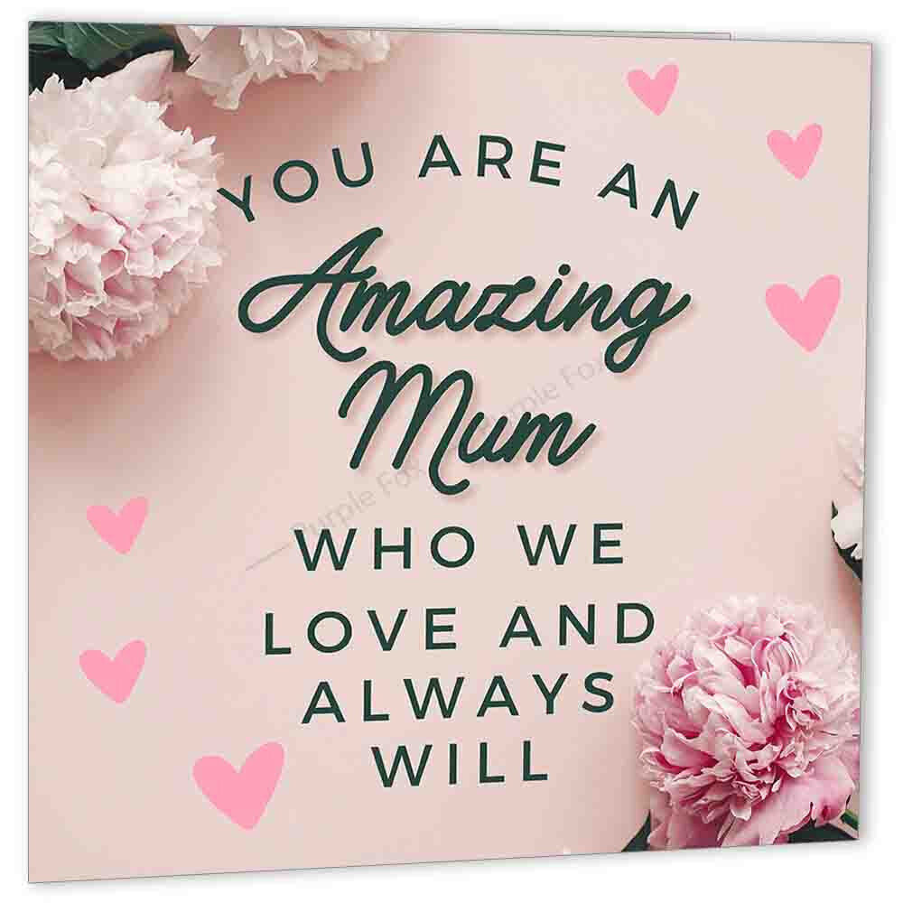 Mum Thankyou Card for Mum Thank You Amazing Mum Love you 148 x 148mm - Purple Fox Gifts