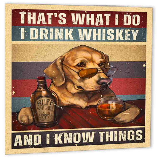 I Drink Whiskey and I Know Things Dog Funny Birthday Card - Purple Fox Gifts