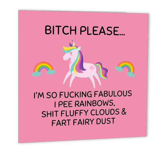 Funny Unicorn Bi*ch Please Fabulous Birthday Card for Friend 147x147mm - Purple Fox Gifts