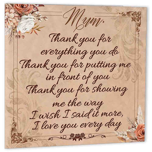 Mum Thank You For Everything Mum Thankyou Card From Son Daughter 148 x 148mm - Purple Fox Gifts