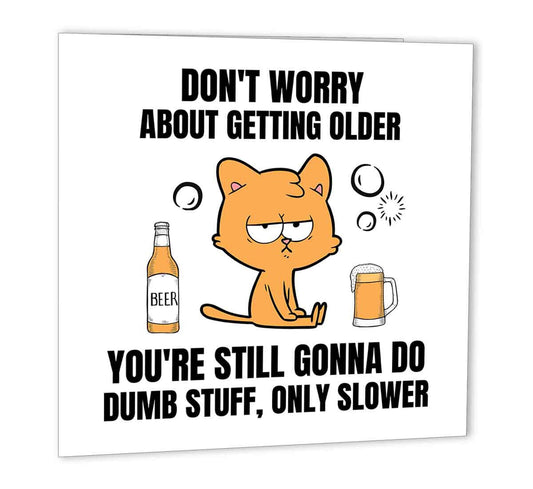 Funny Birthday Cards for Women Men - Dumb stuff only slower - Happy Birthday - Purple Fox Gifts