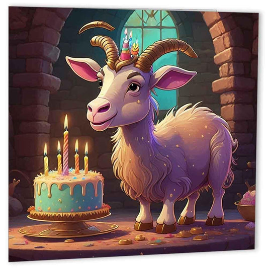 Goat Birthday Card 145 x 145mm - Purple Fox Gifts