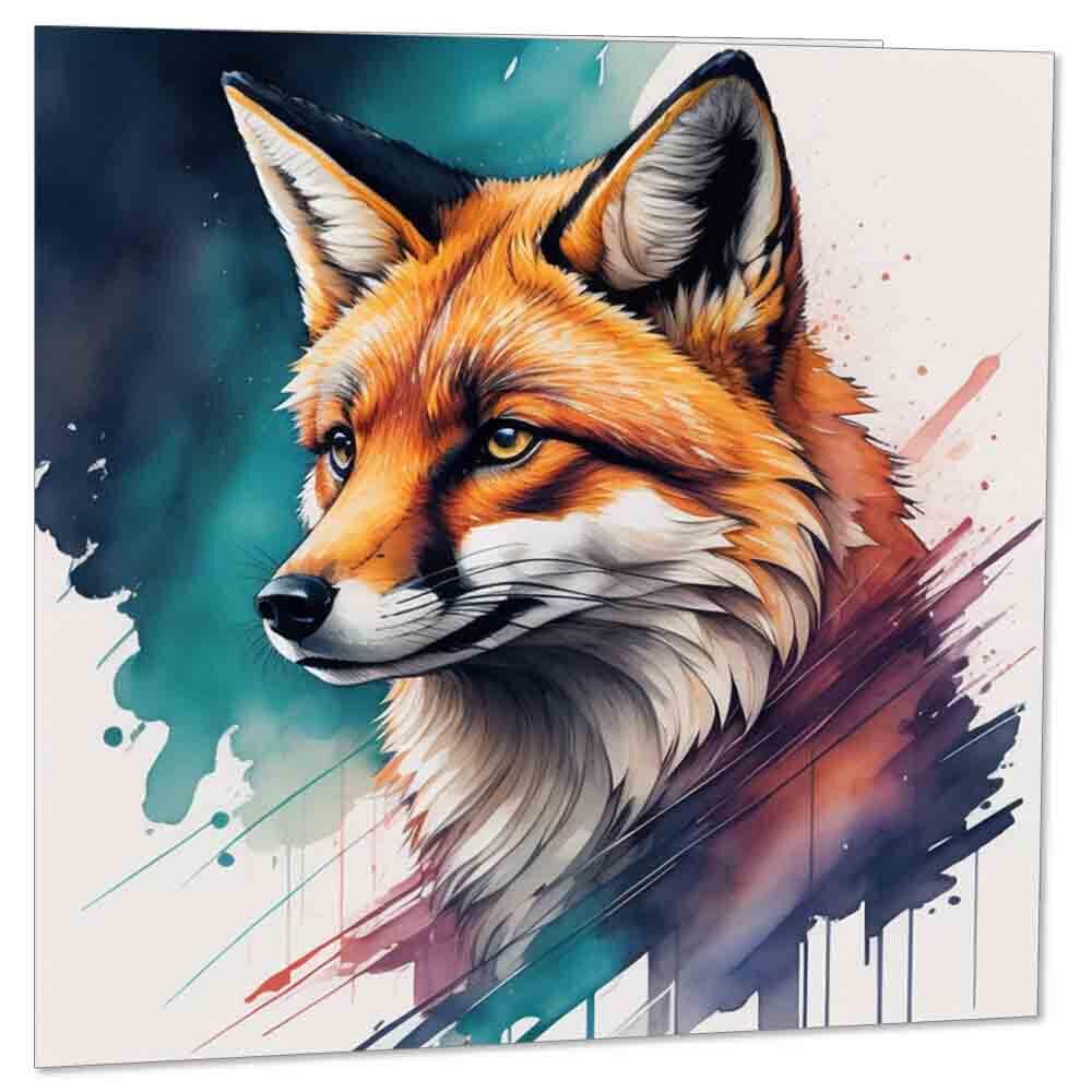 Fox Greeting Card Fox Design Art Beautiful Watercolour Birthday Card 145 x 145mm - Purple Fox Gifts