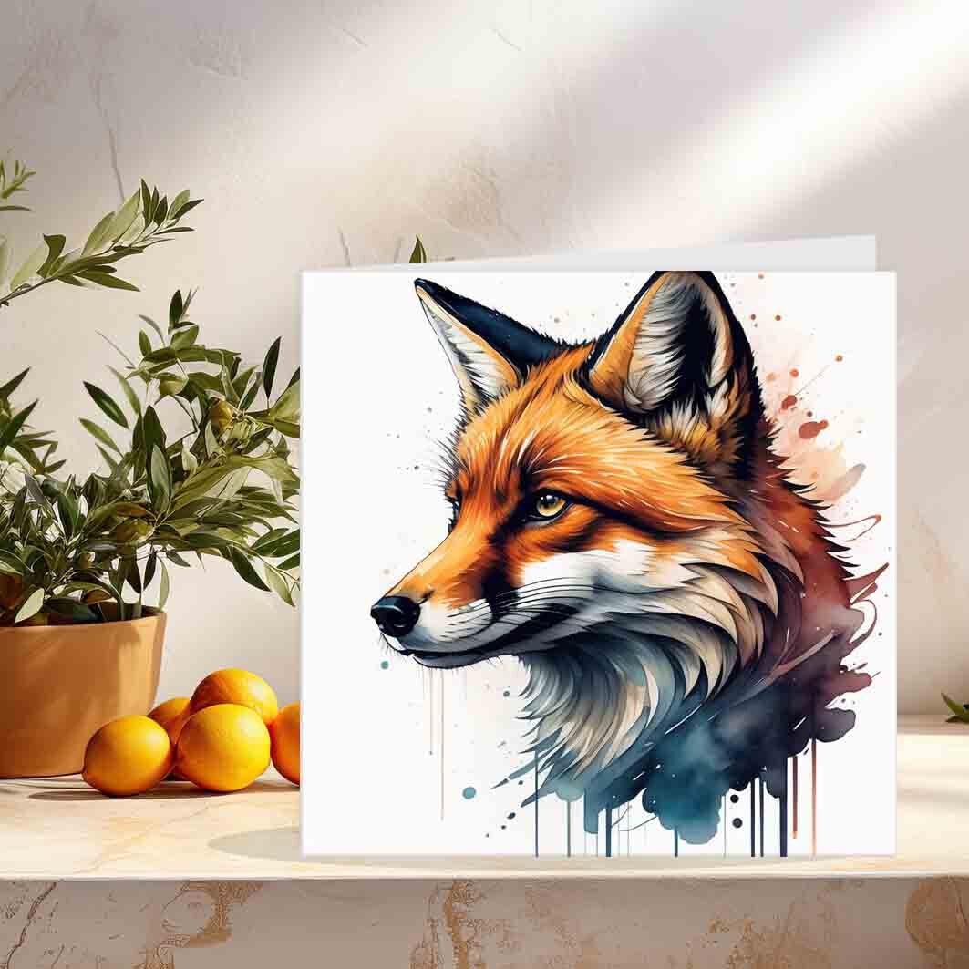 Watercolour Fox Art Greeting Card - Birthday Card Watercolour Anima1 145 x 145mm - Purple Fox Gifts