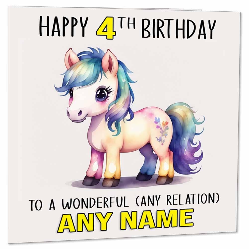 Kids Personalised Horse Pony Birthday Card - Any Age & Name 145 x 145mm - Purple Fox Gifts