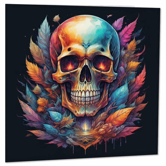 Vibrant Skull Greeting Card - Colourful Gothic Neon Skull Card 145 x 145mm - Purple Fox Gifts