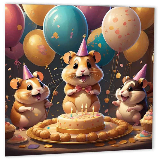 Hamster Birthday Card Cute Hamster Greeting Card 147mm x 147mm - Purple Fox Gifts