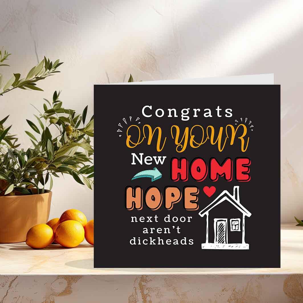 Rude Happy New Home Card - Next Door - Funny Housewarming Card Congratulations - Purple Fox Gifts