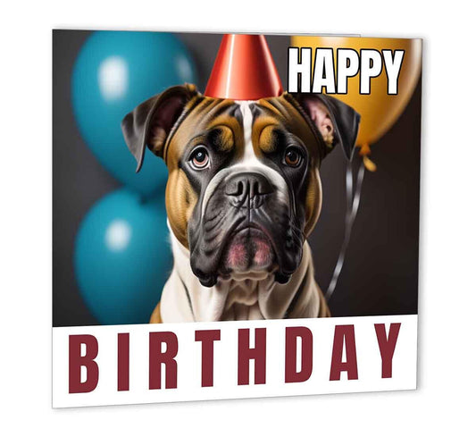 Boxer Dog Birthday Card 147 x 147mm Cute Dog Happy Birthday Card Bday - Purple Fox Gifts