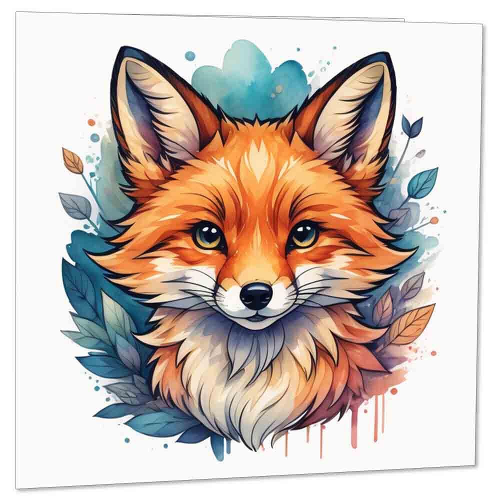 Watercolour Fox Birthday Card Greeting Card cute Fox Animal cards 145 x 145mm - Purple Fox Gifts