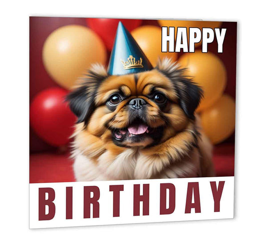 Pekingese Birthday Card 147 x 147mm Cute Dog Happy Birthday Card - Purple Fox Gifts