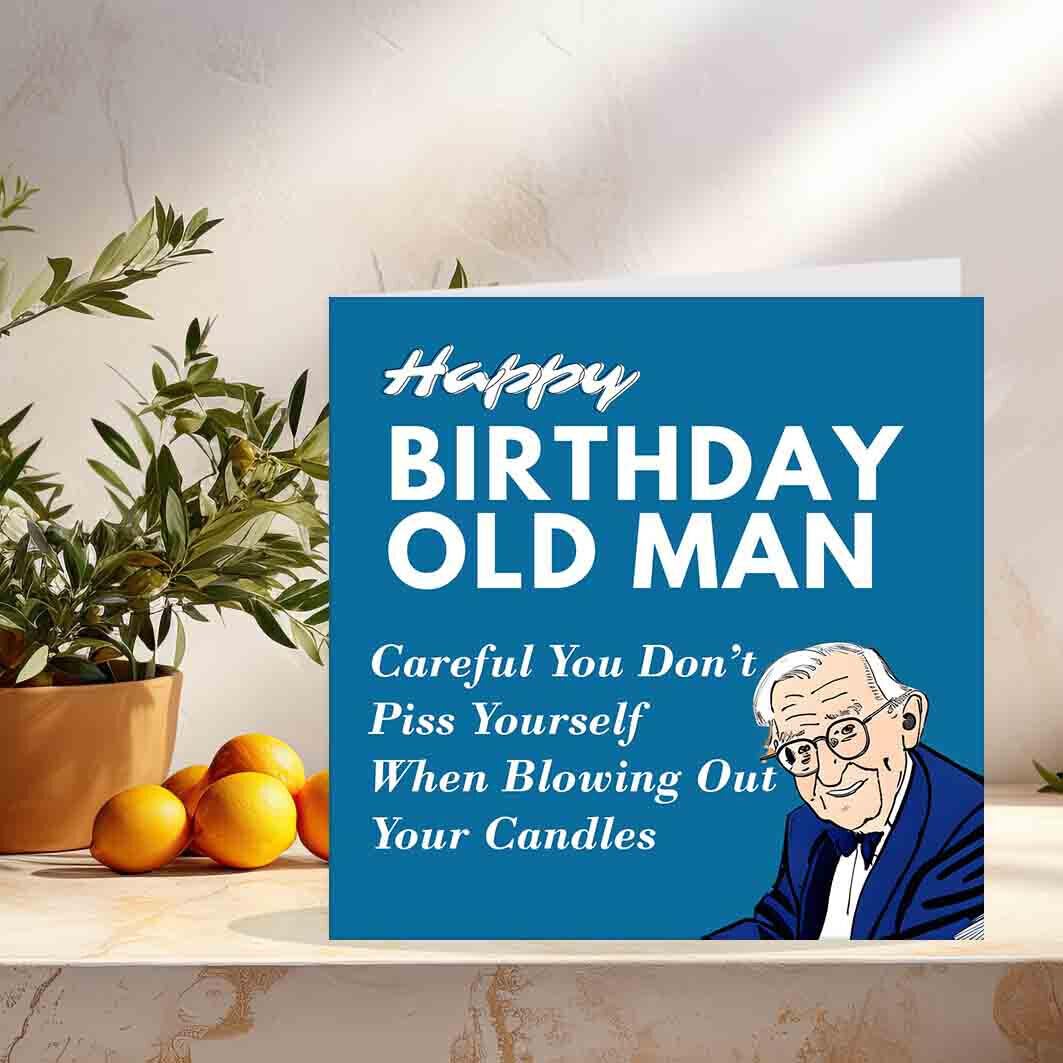 Funny Birthday Cards for Dad - Old Man - Rude Happy Birthday Card for Dad - Purple Fox Gifts