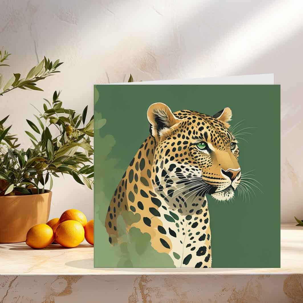 Leopard Greeting Card 145 x 145mm - Purple Fox Gifts