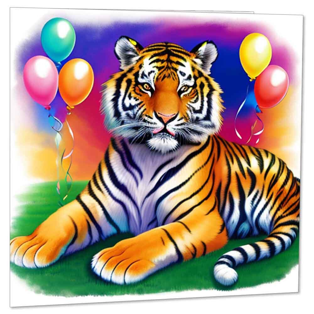Tiger Birthday Card 145 x 145mm - Purple Fox Gifts