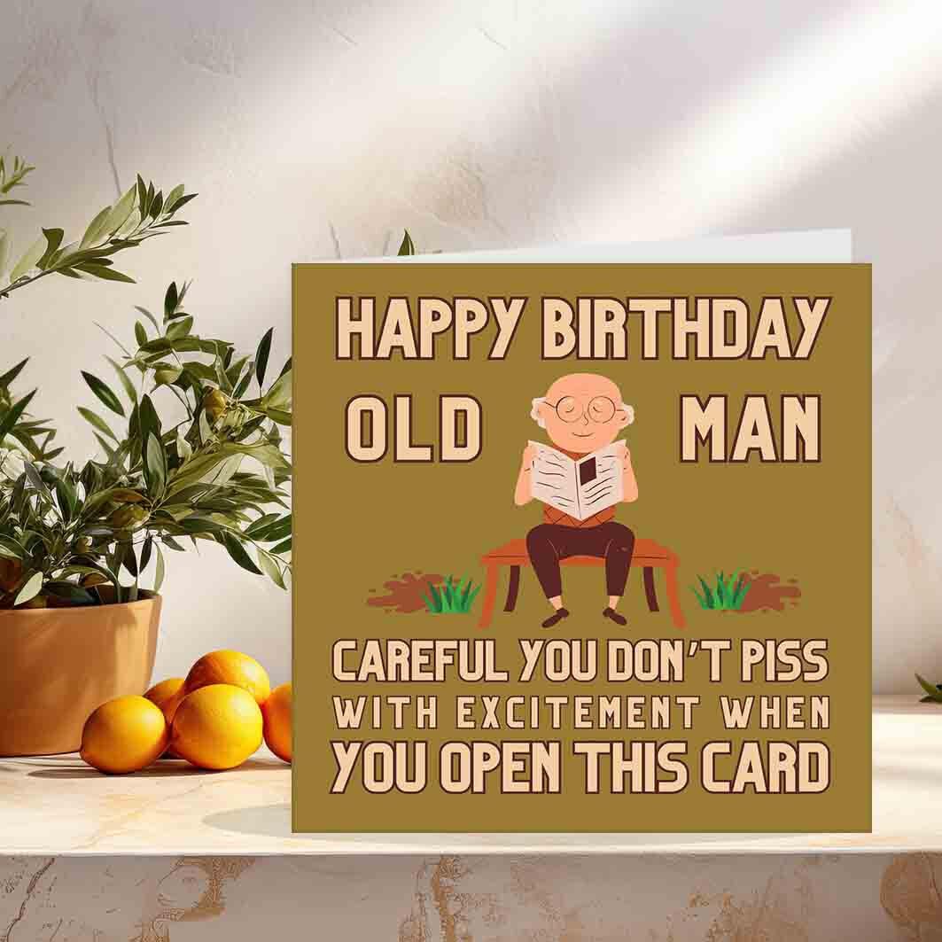 Funny Rude Birthday Card for Dad - Old Man - Grandad friend Banter bday cards - Purple Fox Gifts