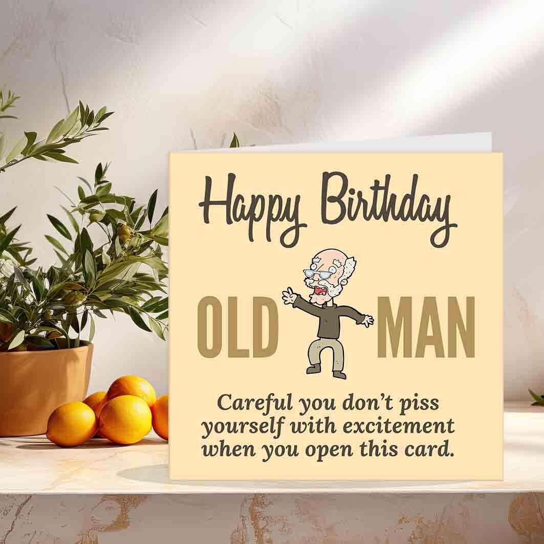 Funny Birthday Cards for Dad - Old Man - Rude Happy Birthday Card for grandad - Purple Fox Gifts