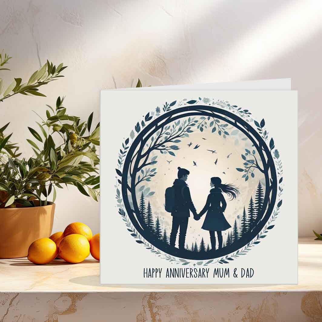 Happy Anniversary Mum & Dad - Anniversary Card for Parents 145 x 145mm - Purple Fox Gifts