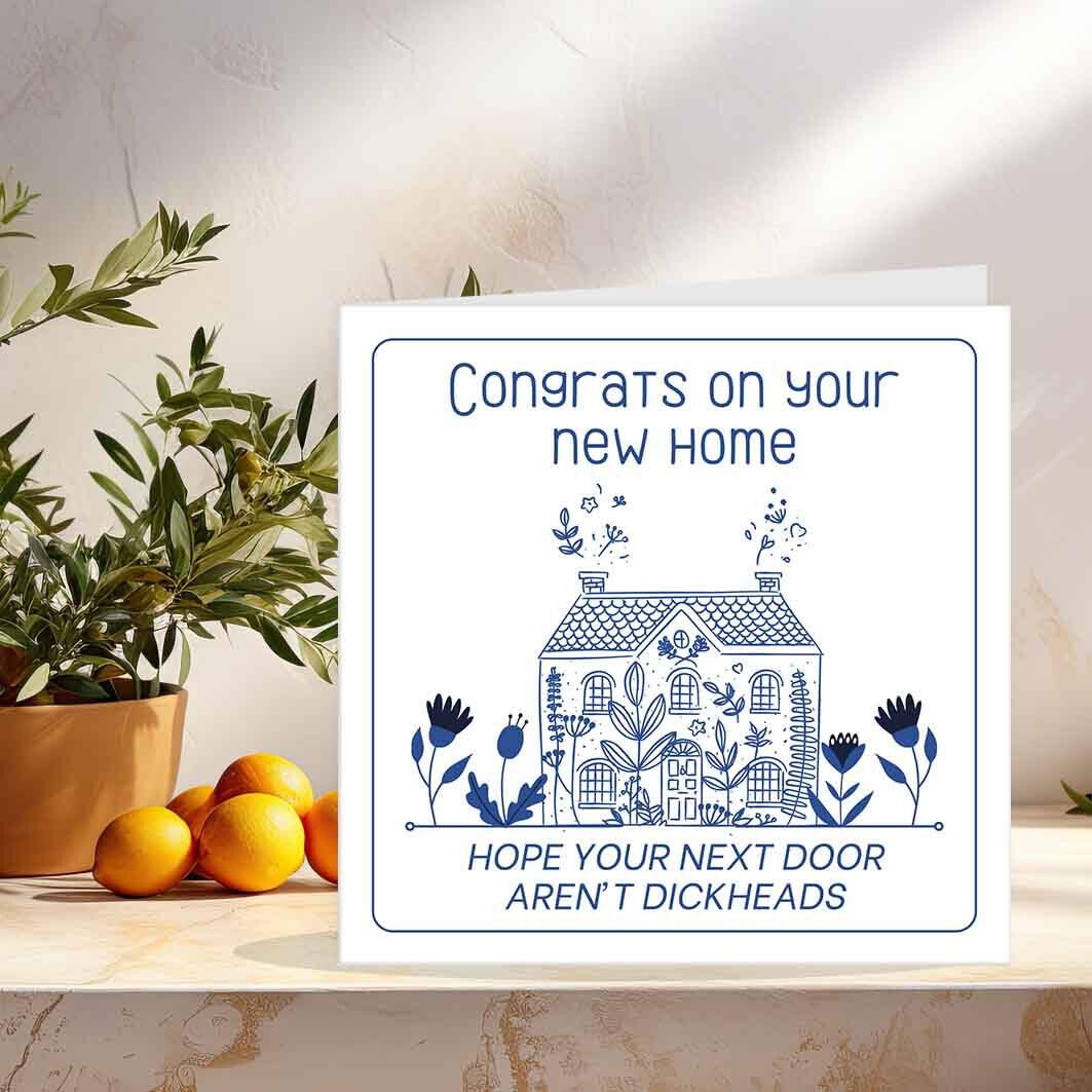 Funny House warming Cards Rude - Di**Heads - banter Joke Congrats New Home card - Purple Fox Gifts