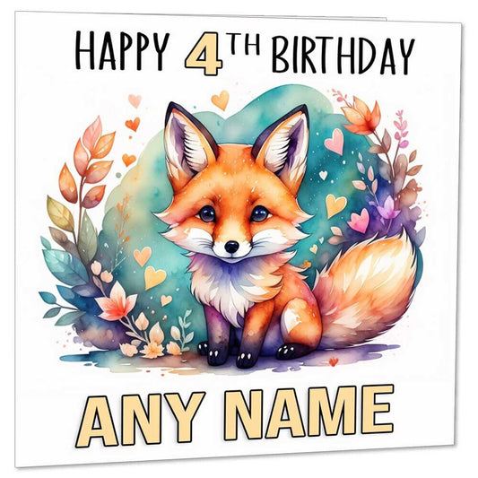 Kids Birthday Card - Cute Watercolour Fox - Personalised Any Age Boys Girls - Purple Fox Gifts